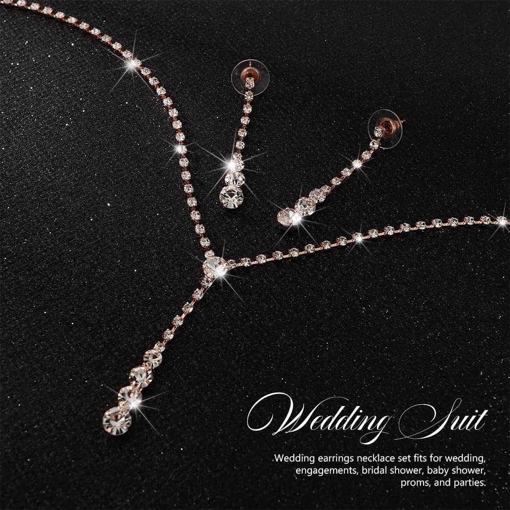Unicra Bride Silver Bridal Necklace Earrings Set Crystal Wedding Jewelry Set Rhinestone Choker Necklace for Women and Girls (3 piece set - 2 earrings and 1 necklace) - Image 6